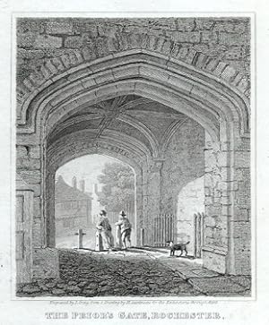 THE PRIORS GATE IN KENT ENGLAND,1820 Steel Engraving - Antique Vintage Print
