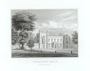 VIEW OF ELVASTON HALL IN DERBYSHIRE ENGLAND,1829 Steel Engraving - Antique Print