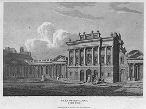 THE BANK OF ENGLAND IN LONDON,South Front View,1814 Copper Engraving,Antique Print