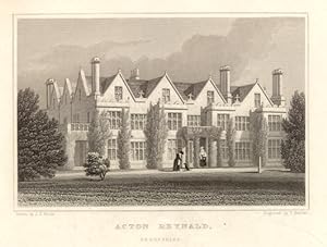 ACTON REYNALD, country house at Moreton Corbet, Shropshire, England,1829 Steel Engraving - Antiqu...