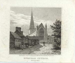 HORSHAM CHURCH IN SUSSEX ENGLAND,1819 Steel Engraving - Vignette Antique Print