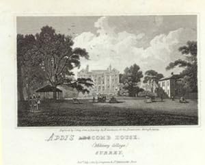 ADDISCOMB or ABSCOMB HOUSE,The East India Company Military Seminary,1822 Steel Engraving - Antiqu...
