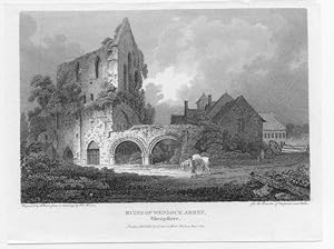 RUINS OF WENLOCK ABBEY IN SHROPSHIRE,1803 Copper Engraving - Antique Print