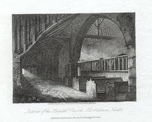 INTERIOR OF THE HOSPITAL CHURCH IN HARBLEDONN KENT ENGLAND,1815 Steel Engraving - Antique Vintage...