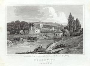 VIEW OF GUILDFORD IN SURREY,1822 Steel Engraving - Antique Vignette Print