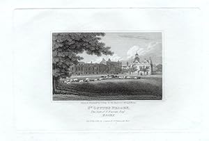 ST OSYTH'S PRIORY IN ESSEX,Seat of E. Nassau,1818 Steel Engraving - Antique Print