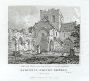BOXGROVE PRIORY CHURCH IN SUSSEX ENGLAND,1820 Steel Engraving - Antique Vintage Print