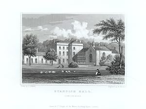 VIEW OF STANDISH HALL IN LANCASHIRE ENGLAND,1829 Steel Engraving - Antique Print