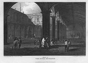 INTERIOR OF THE ROYAL EXCHANGE IN LONDON,1815 Copper Engraving,Antique Print