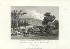 BURFORD BRIDGE AND BOX HILL IN SURREY ENGLAND,1819 Steel Engraving - Vignette Antique Print