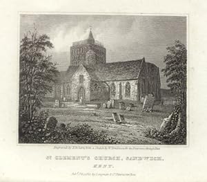 ST CLEMENT'S CHURCH IN SANDWICH KENT,1820 Steel Engraving - Antique Vignette Print