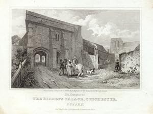 Entrance to the Bishop's Palace in Chichester,Sussex,1820 Steel Engraving - Antique Vignette Print