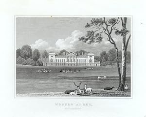 WOBURN ABBEY IN BEDFORDSHIRE ENGLAND,Landscape View,1829 Steel Engraving - Antique Print