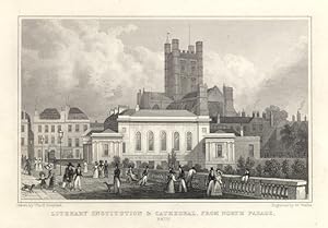 LITERARY INSTITUTION AND CATHEDRAL FROM THE NORTH PARADE IN BATH ENGLAND,1829 Steel Engraving - A...