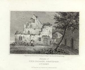 REMAINS OF THE PALACE AT CROYDON SURREY,1819 Steel Engraving - Antique Vignette Print