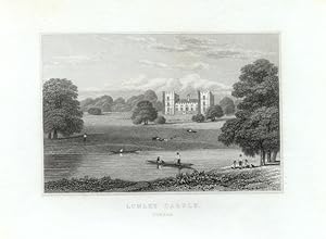 VIEW OF LUMLEY CASTLE IN DURHAM ENGLAND,1831 Steel Engraving - Antique Print