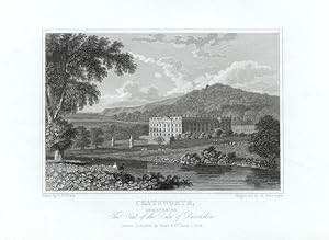 VIEW OF CHATSWORTH HOUSE IN DERBYSHIRE ENGLAND,THE SEAT OF THE DUKE OF DEVONSHIRE,1829 Steel Engr...
