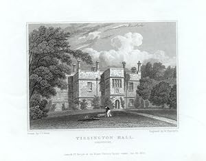 VIEW OF TISSINGTON HALL IN DERBYSHIRE ENGLAND,1830 Steel Engraving - Antique Print