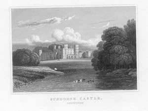 SUNDORNE CASTLE IN SHROPSHIRE,1829 Steel Engraving - Antique Print