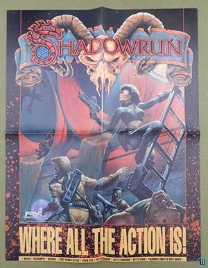 Seller image for POSTER Shadowrun 1e RPG 1990 DNA/DOA cover art John Zeleznik Where All Action Is for sale by Wayne's Books
