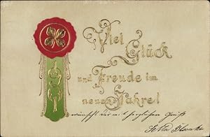 Präge Ansichtskarte / Postkarte Glückwunsch Neujahr 1901, Uhr, Glücksklee
