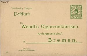 Ganzsache Ansichtskarte / Postkarte Hansestadt Bremen, Wendt's Cigarrenfabrik AG