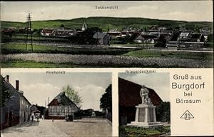 Seller image for Ansichtskarte / Postkarte Burgdorf Landkreis Wolfenbüttel, Gesamtansicht, Kirchplatz, Kriegerdenkmal for sale by akpool GmbH