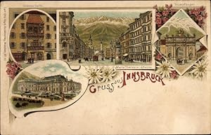 Seller image for Litho Innsbruck in Tirol, Goldenes Dachl, Maria Theresia-Straße, Triumpfbogen for sale by akpool GmbH