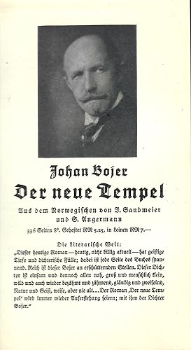 Image du vendeur pour Werbeprospekt Buchhandel: Johan Bojer - Der neue Tempel; Rckseite: Rezensionen mis en vente par Walter Gottfried