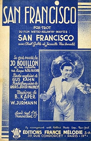 Bild des Verkufers fr Partition de "San Francisco", fox-trot cr par Jo Bouillon pour le film ponyme zum Verkauf von Bouquinerie "Rue du Bac"