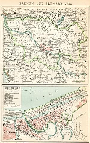 Bild des Verkufers fr Landkarte Bremen und Bremerhaven. Gebiet der Freien Stadt Bremen, Mastab 1 : 200 000. Bremerhaven, Mastab 1 : 23 750 zum Verkauf von Antiquariat Kastanienhof