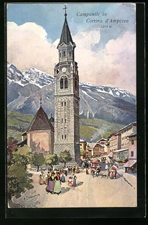 Künstler-Ansichtskarte Hans Treiber: Cortina d?Ampezzo, Campanile