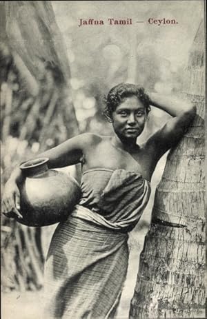 Ansichtskarte / Postkarte Ceylon Sri Lanka, Jaffna Tamil, Wasserträgerin, Portrait