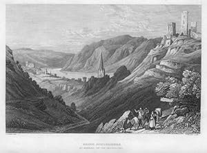 THE RUINS OF SCHOENBERG CASTLE with oberwesel and the engehoellthal,ca 1840's Steel Engraving