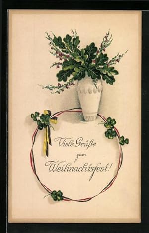 Bild des Verkufers fr Knstler-Ansichtskarte Grsse zum Weihnachtsfest mit Eichenblttern zum Verkauf von Bartko-Reher