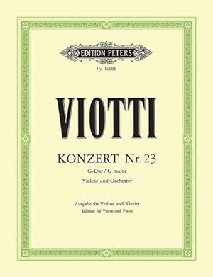 Image du vendeur pour Violin Concerto No. 23 in G Edition for Violin and Piano : Cadenzas mis en vente par GreatBookPricesUK