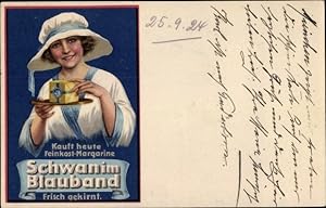 Ansichtskarte / Postkarte Reklame, Schwan im Blauband, Feinkost Margarine
