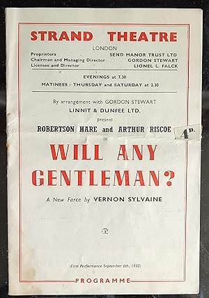 Seller image for Will Any Gentleman? theatre programme for sale by Shore Books