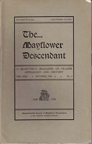 Image du vendeur pour The Mayflower Descendant, A Quarterly Magazine of Pilgrim Genealogy and History, October 1921 Vol. XXII No. 4 mis en vente par Kenneth Mallory Bookseller ABAA