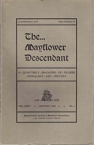 Seller image for The Mayflower Descendant, A Quarterly Magazine of Pilgrim Genealogy and History, January 1922 Vol. XXIV No. 1 for sale by Kenneth Mallory Bookseller ABAA