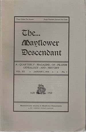 Imagen del vendedor de The Mayflower Descendant, A Quarterly Magazine of Pilgrim Genealogy and History, January 1918 Vol. XX No. 1 a la venta por Kenneth Mallory Bookseller ABAA