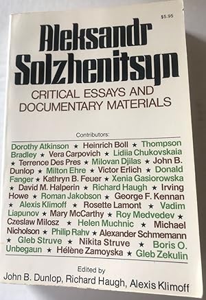 Imagen del vendedor de Aleksandr Solzhenitsyn: Critical Essays and Documentary Materials a la venta por Clausen Books, RMABA