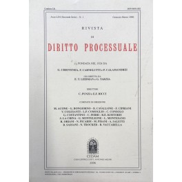 Imagen del vendedor de Rivista di Diritto Processuale. Annata 2006. Diretta da: Francesco Carnelutti, Giuseppe Chiovenda, Piero Calamandrei, Enrico Tullio Liebman. Anno LXI (Seconda Serie) a la venta por Libreria Antiquaria Giulio Cesare di Daniele Corradi