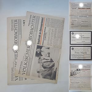 Seller image for Vlkischer Beobachter, Kampfblatt der national-sozialistischen Bewegung Grodeutschlands. - 207. Ausgabe vom Mittwoch, 26. Juli 1939 und 297. Ausgabe vom Dienstag, 24. Oktober 1939 / Sddeutsche Ausgabe. 52. Jahrgang * F e s t s p i e l e B a y r e u t h 1939 / Todesanzeige, aufgegeben von Chef der Sicherheitspolizei und des SD SS-Gruppenfhrer R e i n h a r d H e y d r i c h Diese Zeitung wird von uns nur zur staatsbrgerlichen Aufklrung und zur Abwehr verfassungswidriger Bestrebungen angeboten (86 StGB) for sale by Galerie fr gegenstndliche Kunst