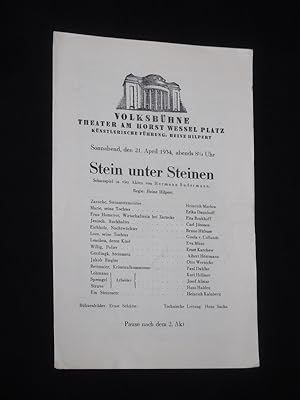 Imagen del vendedor de Programmzettel Volksbhne Theater am Horst-Wessel-Platz 1933/34. STEIN UNTER STEINEN von Sudermann. Insz.: Heinz Hilpert, Bhnenbild: Ernst Schtte, techn. Ltg.: Hans Sachs. Mit Heinrich Marlow, Erika Dannhoff, Fita Benkhoff, Carl Jnsson, Bruno Hbner, Gisela von Collande, Eva Mnz, Ernst Karchow, Albert Hrrmann a la venta por Fast alles Theater! Antiquariat fr die darstellenden Knste