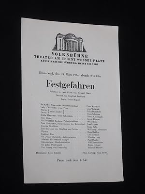 Image du vendeur pour Programmzettel Volksbhne Theater am Horst-Wessel-Platz 1933/34. FESTGEFAHREN von Shaw. Insz.: Heinz Hilpert, Bhnenbild: Ernst Schtte, techn. Ltg.: Hans Sachs. Mit Ernst Karchow, Lina Woiwode, Erika Dannhoff, Hugo Schrader, Gisela von Collande, Gerda Maurus, Oskar Sima, Josef Almas, Roma Bahn, Wolfgang Liebeneiner mis en vente par Fast alles Theater! Antiquariat fr die darstellenden Knste