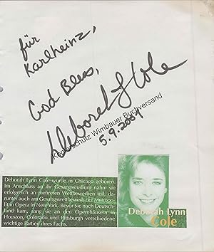 Bild des Verkufers fr Original Autogramm Deborah Lynn Cole /// Autogramm Autograph signiert signed signee zum Verkauf von Antiquariat im Kaiserviertel | Wimbauer Buchversand