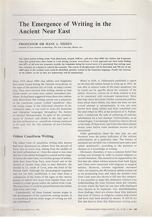 Bild des Verkufers fr The Emergence of Writing in the Ancient Near East. [From: Interdisciplinary Science Reviews, Vol. 10, No. 4, 1985]. zum Verkauf von Fundus-Online GbR Borkert Schwarz Zerfa