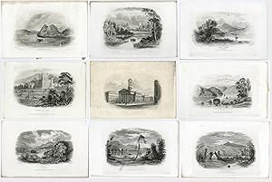 9 Antique Prints-Porcelaincard-Loch Lomond-Scotland-Menzies-Gellatly-ca. 1840