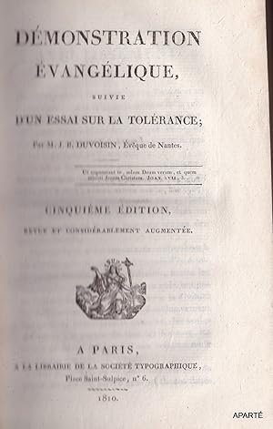 Imagen del vendedor de Dmonstration vanglique, suivie d'un essai sur la tolrance. Cinquime dition, considrablement augmente. a la venta por Apart